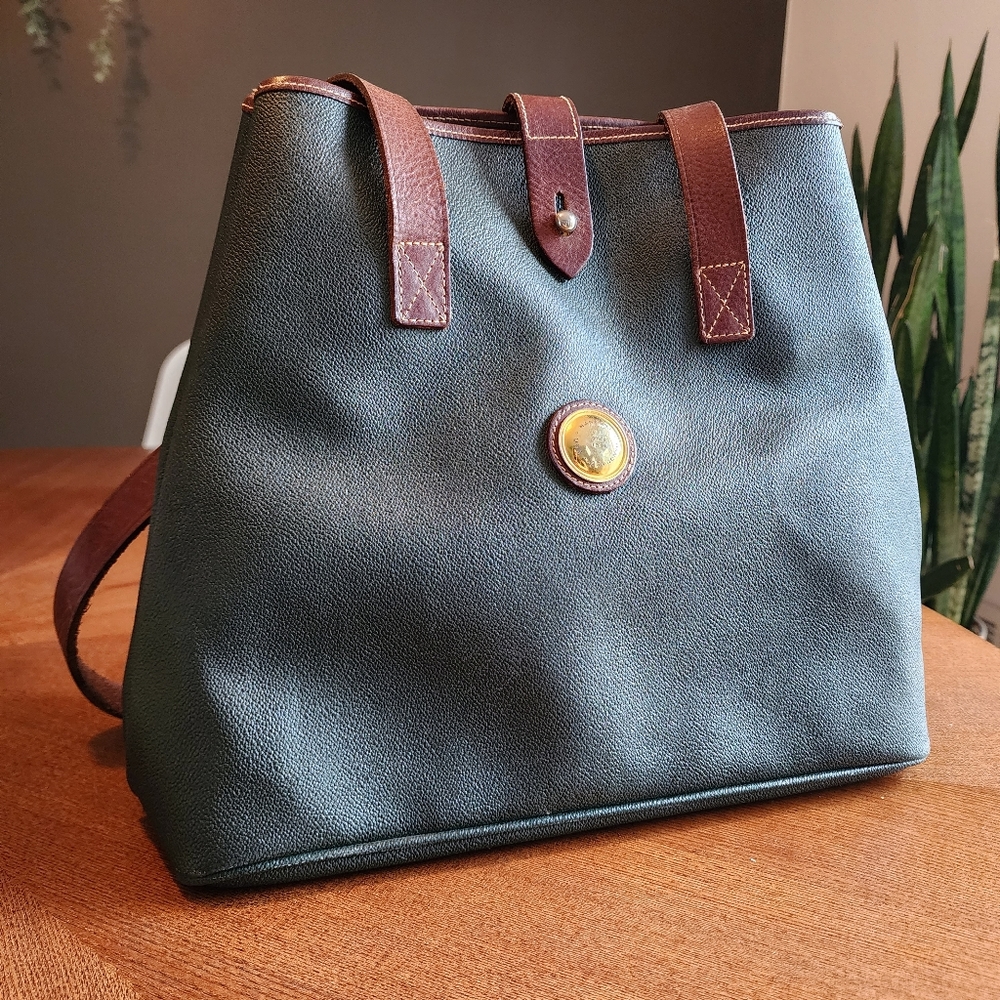 Nannini Forest Green Coated Canvas Tote Bag VTG 90s